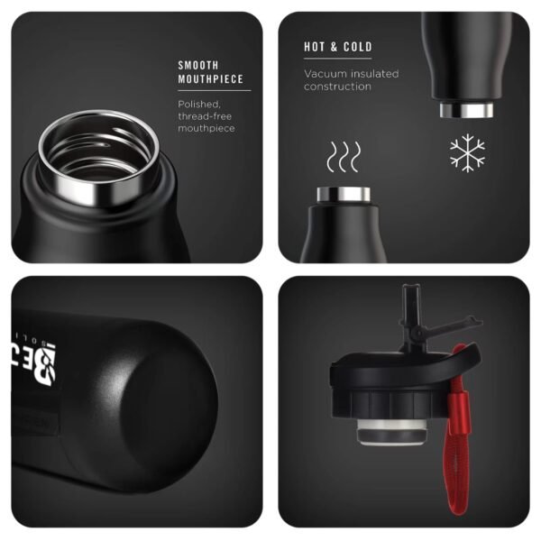 Water Bottle Stainless Steel Powder Coated 16.9 oz  straw Lid AND Flip Lid!12 Hour Hot/Cold