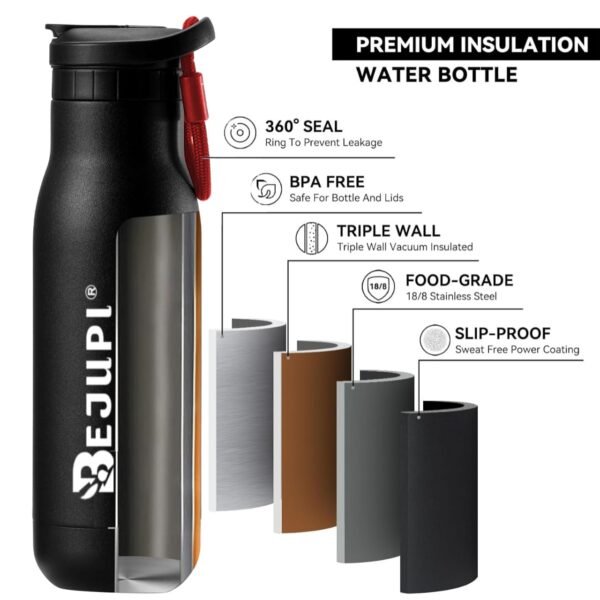 Water Bottle Stainless Steel Powder Coated 16.9 oz  straw Lid AND Flip Lid!12 Hour Hot/Cold