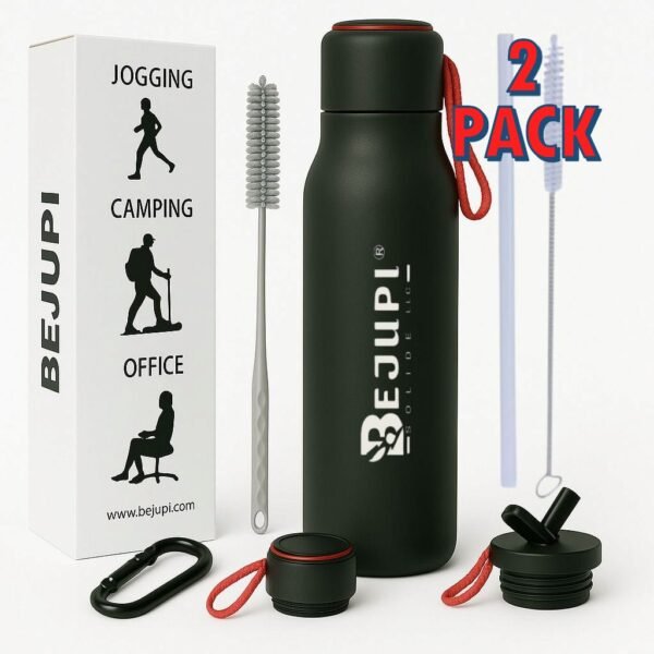 2 Pack Bottle Stainless Steel Powder Coated 16.9 oz  straw Lid AND Flip Lid!12 Hour Hot/Cold